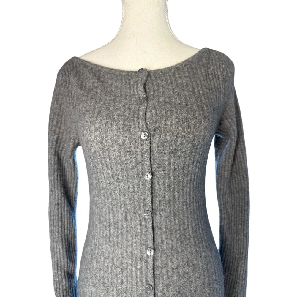 Abercrombie & Fitch Grey Merino Wool Blend Ribbed Button Front Maxi Dress SP